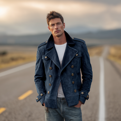 Momonosuke - Classic Retro Western Style Lapel Suede Double-Breasted Jacket