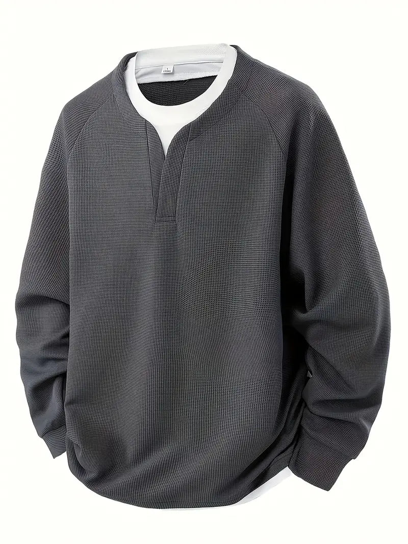 JAMES – TEXTURED V-NECK LAYERED SWEATSHIRT