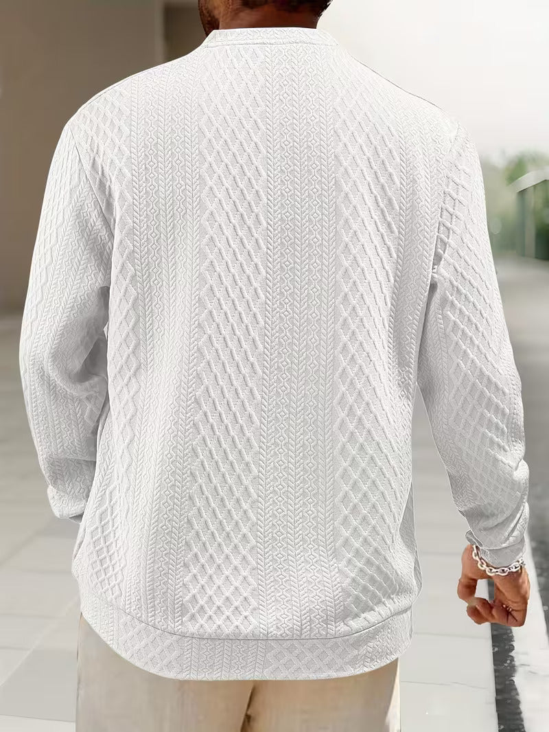 Mathew – Geometric Knitted Long Sleeve Henley Sweater