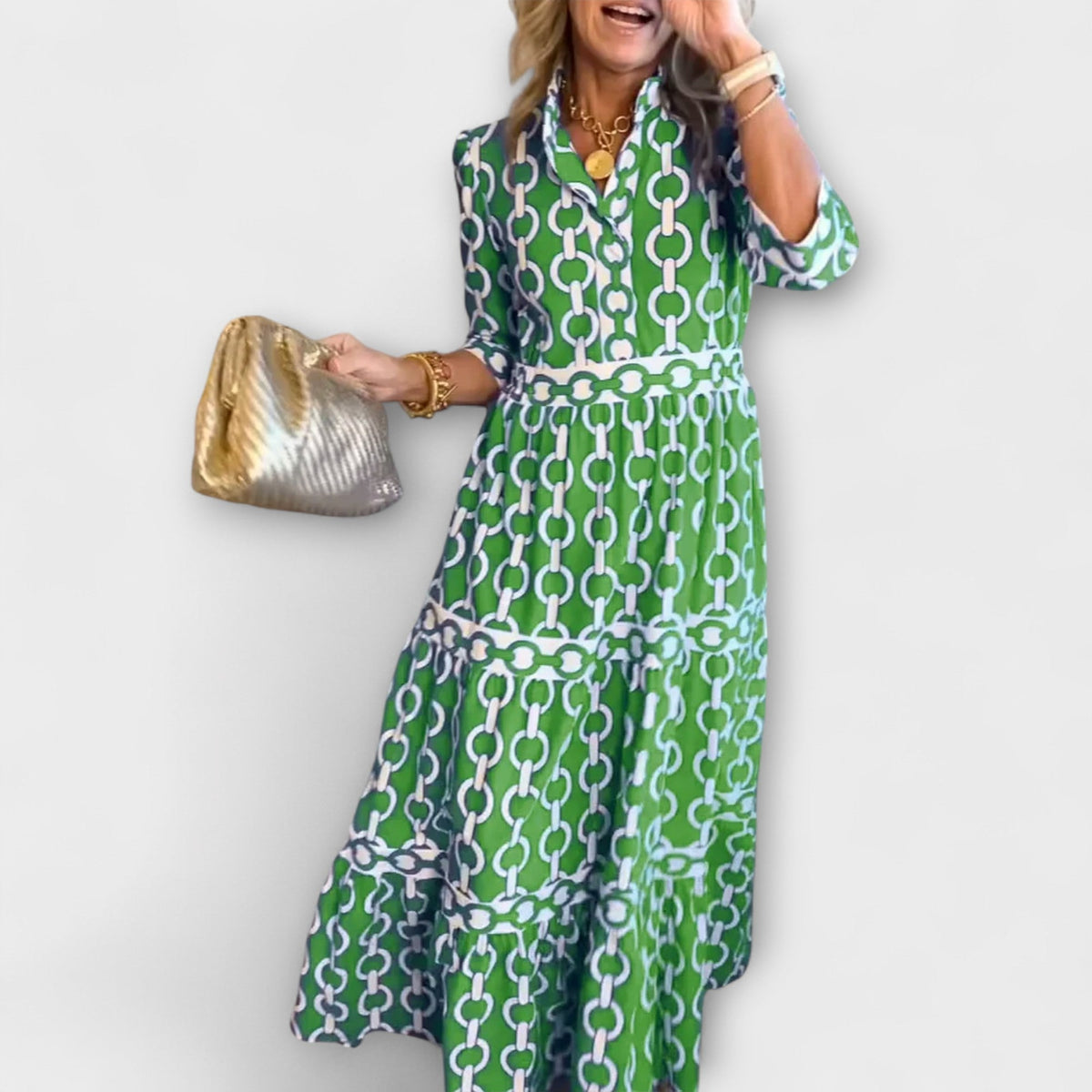 Maelis - Women's Printed Chain Pattern Long Dress