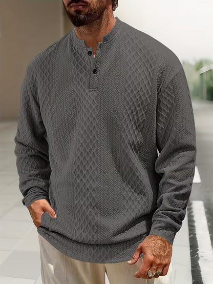 Mathew – Geometric Knitted Long Sleeve Henley Sweater