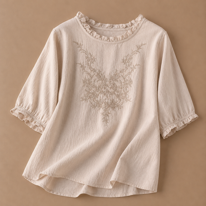 Daphne Cotton Linen Floral Blouse