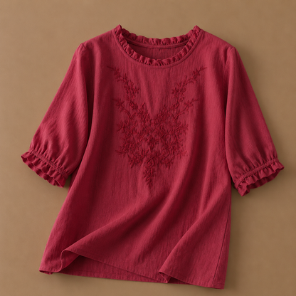 Daphne Cotton Linen Floral Blouse