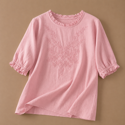 Daphne Cotton Linen Floral Blouse