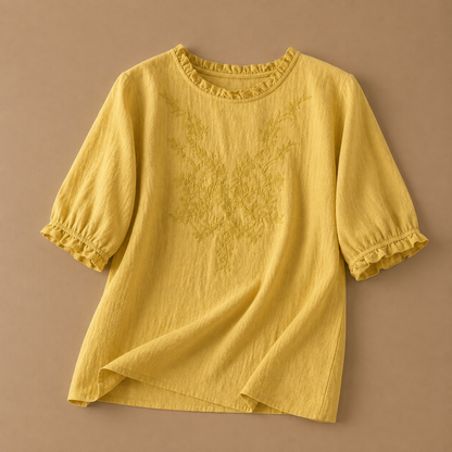 Daphne Cotton Linen Floral Blouse