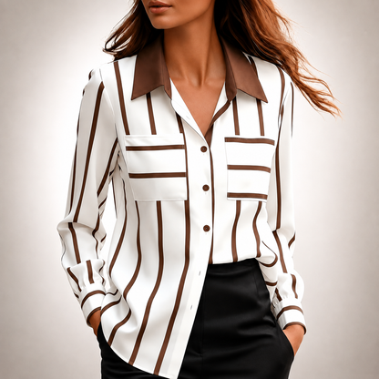 Noelle Striped Button-Up Blouse