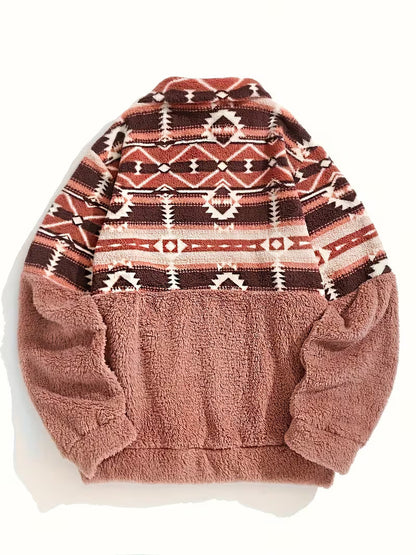 Florira - Geo Pattern Half-Zip Teddy Sweatshirt