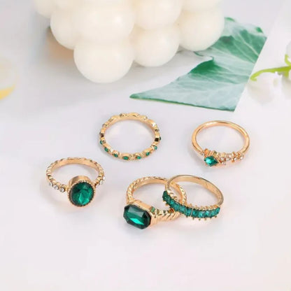 Isadora Exquisite Emerald Gold Ring Set